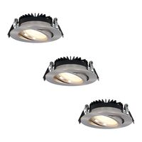 Set van 3 dimbare LED inbouwspots Rome - RVS - 6 Watt - Kantelbaar - 2700K warm wit - IP44 - Geringe inbouwdiepte