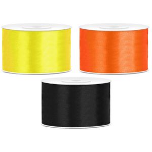 Sierlinten/cadeaulinten/satijnen linten - Set 3x stuks - geel/oranje/zwart - 38 mm x 25 meter