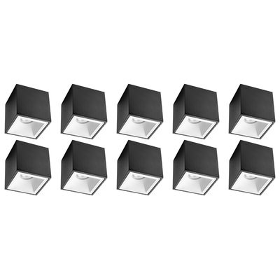Opbouwspot 10 Pack - Pragmi Cliron Pro - GU10 Fitting - Opbouw Vierkant - Mat Zwart/Wit - Aluminium - Verdiept - Ø90mm