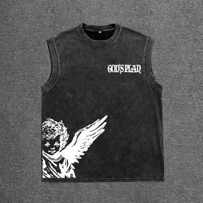 Men's Distressed Graphic Tank Top | Black Cotton Blend Sleeveless S