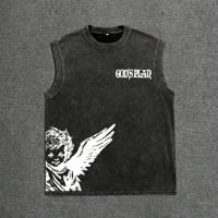 Men's Distressed Graphic Tank Top | Black Cotton Blend Sleeveless S