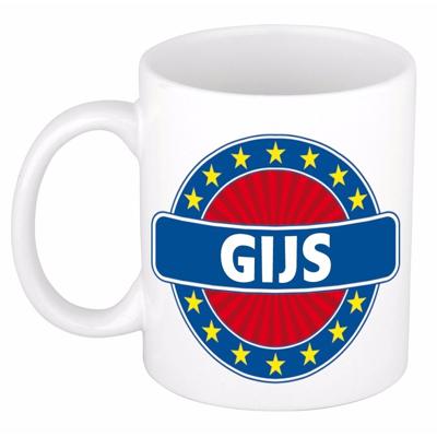 Gijs voornaam koffiemok - beker - wit/blauw - 300 ml - Cadeau - Heren - Collega - Vaderdag