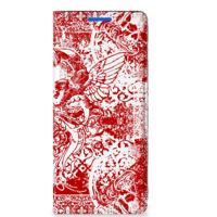 Mobiel BookCase OPPO Reno 6 Pro Plus 5G Angel Skull Rood