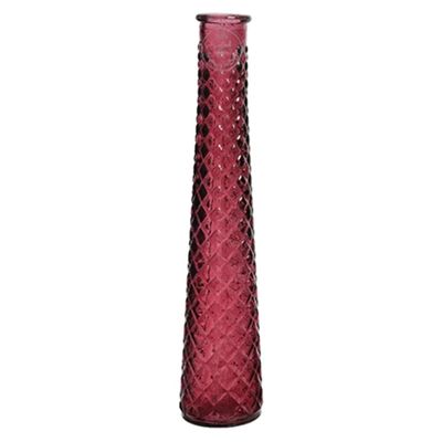 Vaas/bloemenvaas van gerecycled glas - D7 x H32 cm - transparant rood
