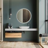 Badkamerspiegel met LED Verlichting en Verwarming 100cm - Afimera Luna - Goud - Wandspiegel Rond - Touch Bediening - Dimbaar - Aanpasbare Lichtkleur