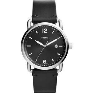 Fossil Heren Commuter zwart lederen horloge met drie wijzers en datum FS5406