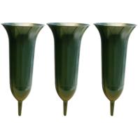 Grafvaas - 3x - groen - 26 cm - kunststof - Grafvazen grafkaarsen - bloemhouder voor graf