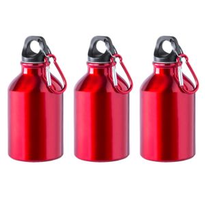 3x Stuks aluminium waterfles/drinkfles rood met schroefdop en karabijnhaak 330 ml