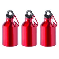 3x Stuks aluminium waterfles/drinkfles rood met schroefdop en karabijnhaak 330 ml - thumbnail