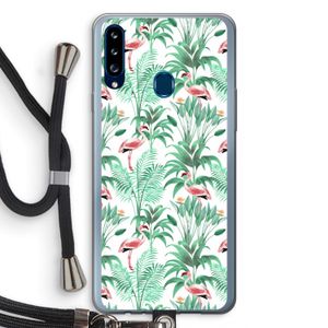 Flamingo bladeren: Samsung Galaxy A20s Transparant Hoesje met koord