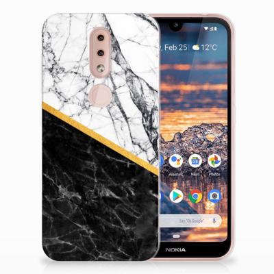Nokia 4.2 | TPU | Siliconen hoesje | Marmer Wit Zwart - Origineel Cadeau Man