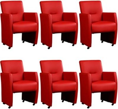 Set van 6 Rode leren moderne eetkamerfauteuils Pleasure - Toledo Leer Ducati (rood leer)