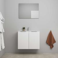 On-Line Badkamermeubelset - 80 cm - Bouwpakket - 2 Deuren met Greep - Porseleinen Wastafel - 1 Kraangat - Spiegel - Mat Wit