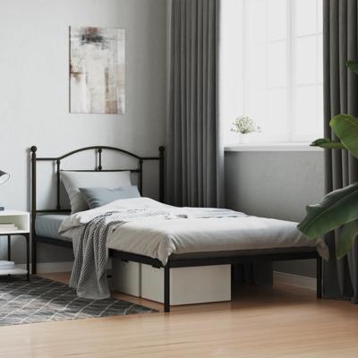 Bedframe met hoofdbord metaal zwart 107x203 cm