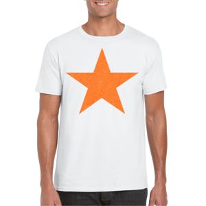 Verkleed T-shirt voor heren - ster - wit - oranje glitter - carnaval/themafeest
