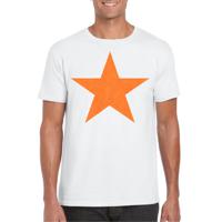 Verkleed T-shirt voor heren - ster - wit - oranje glitter - carnaval/themafeest - thumbnail