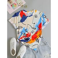 Dames T-shirt Abstract Afdrukken Dagelijks Casual Korte mouw Strakke ronde hals Paars Zomer Lightinthebox