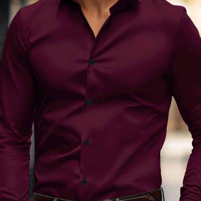 Bon&Bon Men's Casual Long Sleeve Shirt | Black Regular Fit Button Up Burgundy / XL