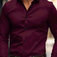 Bon&Bon Men's Casual Long Sleeve Shirt | Black Regular Fit Button Up Burgundy / XL