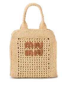 Miu Miu sac cabas en raphia - Tons neutres