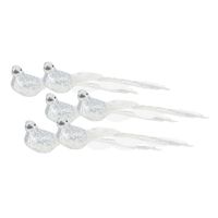 6x stuks kunststof decoratie vogels op clip zilver glitter 21 cm