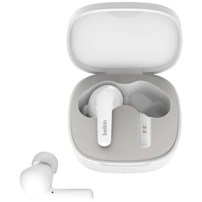 Belkin SoundForm Flow In Ear headset Bluetooth Wit Noise Cancelling Headset, Oplaadbox, Bestand tegen zweet