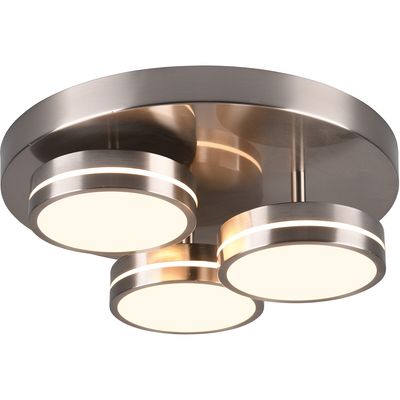 LED Plafondlamp - Plafondverlichting - Trion Franco - 25.5W - Warm Wit 3000K - 3-lichts - Dimbaar - Rond - Mat Nikkel - Aluminium