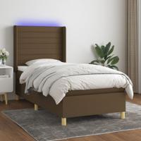 Boxspring met matras en LED stof donkerbruin 90x190 cm