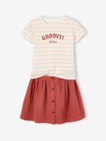 Set T-shirt en rok van katoengaas voor meisjes terracotta