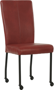 Rode leren moderne eetkamerstoel Deal - poot vierkant zwart met wiel - Granada leer Rouge (rood leer)