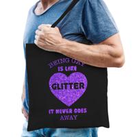 Gay Pride tas voor heren - being gay is like glitter - zwart - katoen - 42 x 38 cm - thumbnail