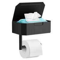 Avalo WC Rolhouder met Bakje & Plankje - Zwart - Zelfklevend / Boren / Zonder Boren - Toiletrolhouder - WC Papier Houder - thumbnail