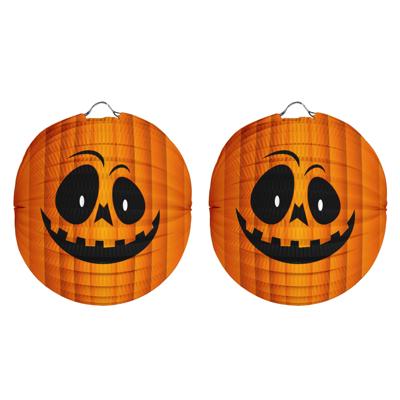 Halloween Ronde pompoen lampion - 2x - 22 cm - trick or treat - versiering - Bollampion