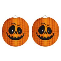 Halloween Ronde pompoen lampion - 2x - 22 cm - trick or treat - versiering - Bollampion