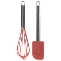 Keukengerei set - garde/pannenlikker - rood - RVS/siliconen - Ca. 26 cm - thumbnail