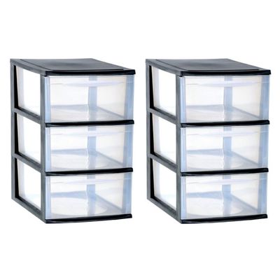 3x stuks ladenkast/bureau organizers zwart stapelbaar A4 met 3x lades L26 x B36 x H41 cm