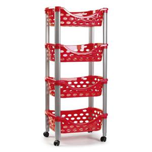 Plasticforte Trolley - keukentrolley op wieltjes - 4-laags - rood - kunststof - 40 x 88 cm