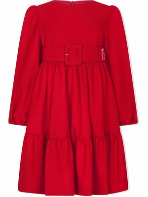 Fendi Kids robe longue ceinturée à manches longues - Rouge