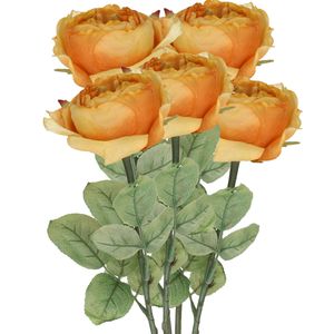 Kunstbloem roos Diana - 5x - oranje - 36 cm - kunststof steel - decoratie bloemen