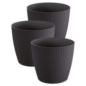 Set van 3x stuks stijlvolle plantenpotten/bloempotten kunststof dia 16 cm en hoogte 14 cm antraciet