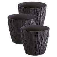 Set van 3x stuks stijlvolle plantenpotten/bloempotten kunststof dia 16 cm en hoogte 14 cm antraciet