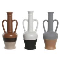 Vaas DKD Home Decor Wit Grijs Terra cotta Porselein 12,7 x 12,5 x 30 cm (3 Stuks)
