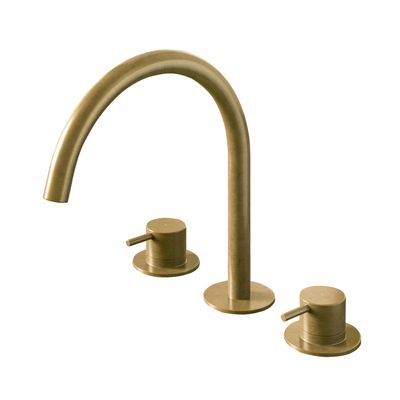 Wastafelmengkraan Hotbath Cobber 3 gats 2-hendel Gebogen 26.1 cm Geborsteld Messing PVD