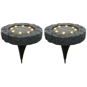 Solar grond prikspot/tuinspot led - 2x - kunststeen - steengrijs - 11 x 2 cm - warm wit