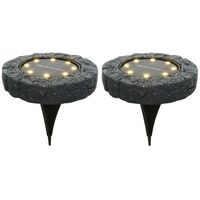 Solar grond prikspot/tuinspot led - 2x - kunststeen - steengrijs - 11 x 2 cm - warm wit