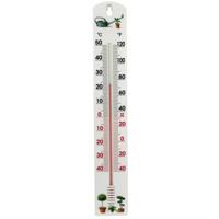 Thermometer buiten - wit - kunststof - 40 cm - plantjes print - Buitenthermometers