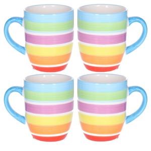 Koffiemokken Curacao - 4x stuks - Keramiek - multi kleuren - 300 ml - 8 x 11 cm - blauw