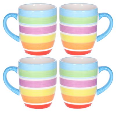 Koffiemokken Curacao - 4x stuks - Keramiek - multi kleuren - 300 ml - 8 x 11 cm - blauw