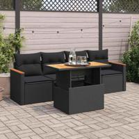 5-delige Loungeset met kussens poly rattan acacia zwart