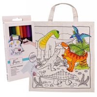 Inkleurbaar tasje met dinosaurus motief incl 8x textielstiften - katoen - 38 x 42 cm - thumbnail